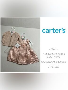 🆕CARTER’S - 3M - NWT - INFANT GIRLS ROSEGOLD PINK FLORAL DRESS